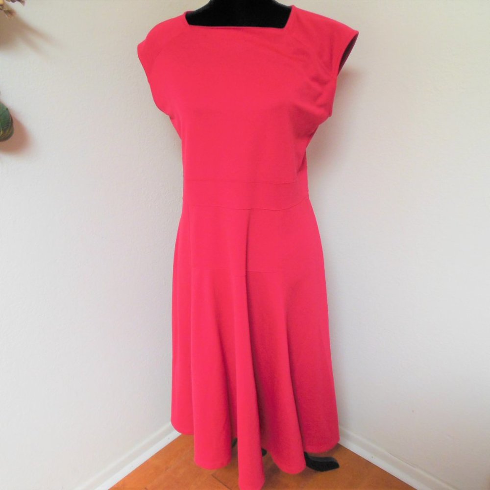 Lands End Ponte Flounce Skirt Dress Pink